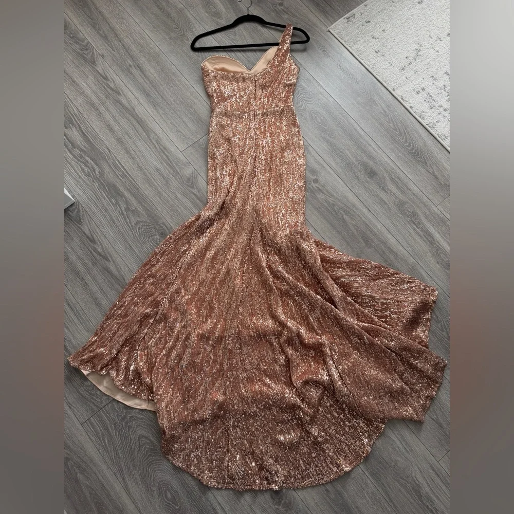 Prom Dress Strapless Rose Gold Sequin Dress - Picture 5 of 8